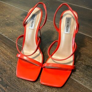 Steve Madden Red Heels Square Open Toe Strappy size 8.5 like new